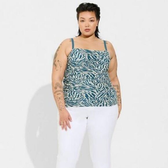 Torrid Women's Plus Size Mesh Cropped Shirred Cami Top, Zebra - Picture 1 of 5